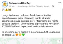 Aggiornamento Sella Ronda: strada sconnessa verso Arabba (discesa Pordoi)